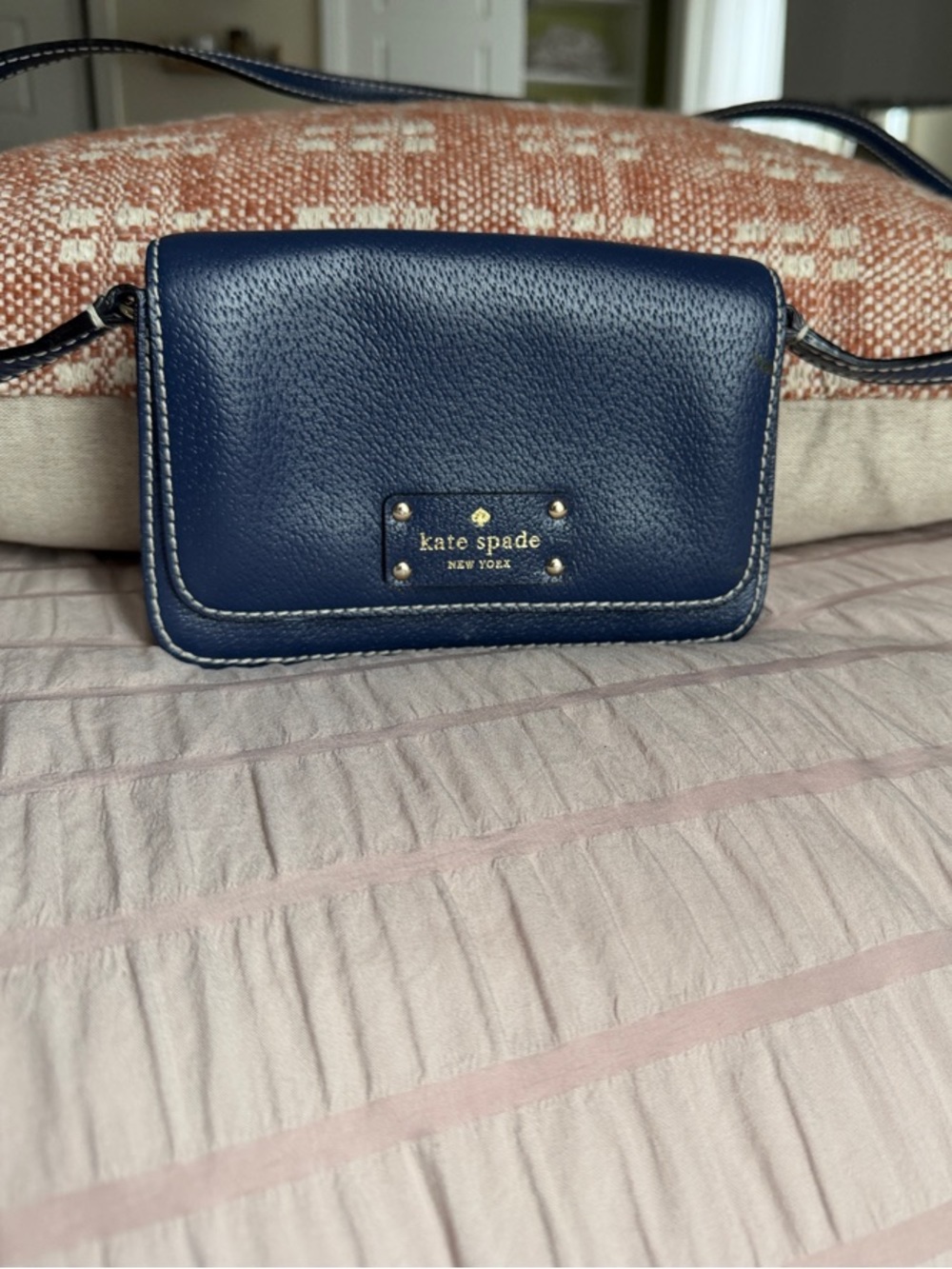 kate spade Navy Pebble Leather Crossbody Wallet
